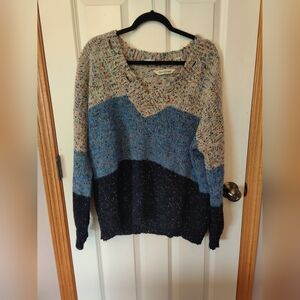 Cream and Blue V-Neck Sweater
